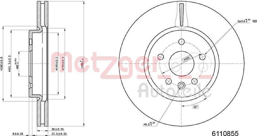 Metzger 6110855 - Bremžu diski ps1.lv