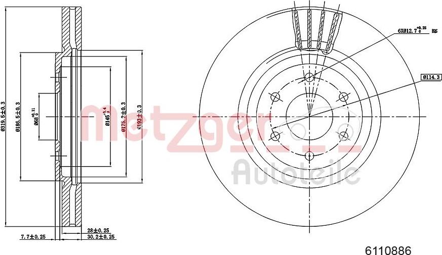 Metzger 6110886 - Bremžu diski ps1.lv