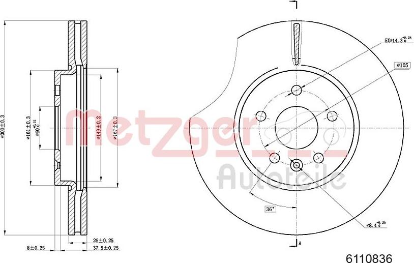 Metzger 6110836 - Bremžu diski ps1.lv