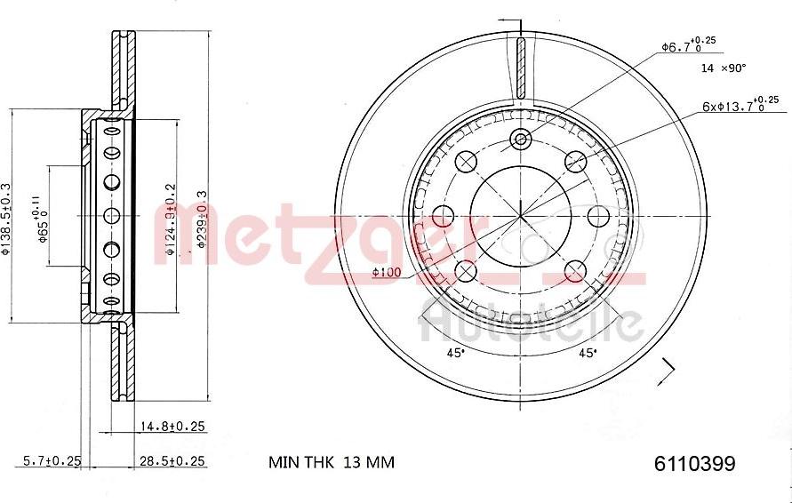 Metzger 6110399 - Bremžu diski ps1.lv