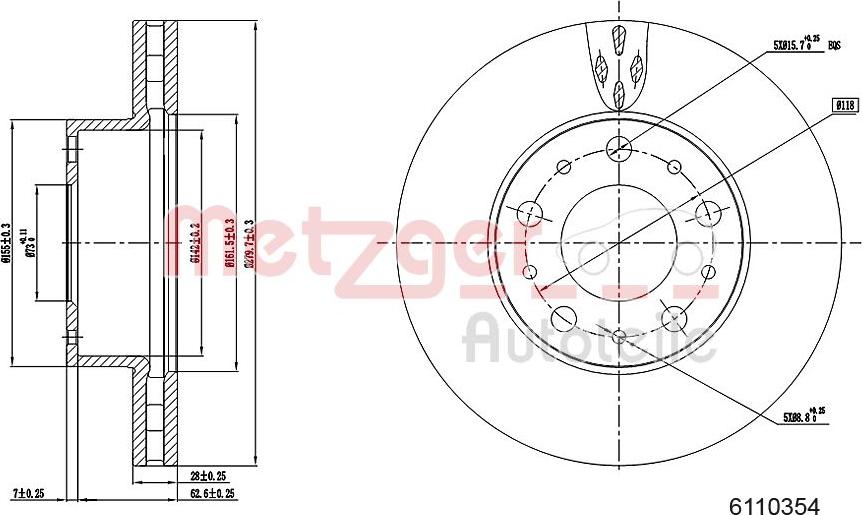 Metzger 6110354 - Bremžu diski ps1.lv