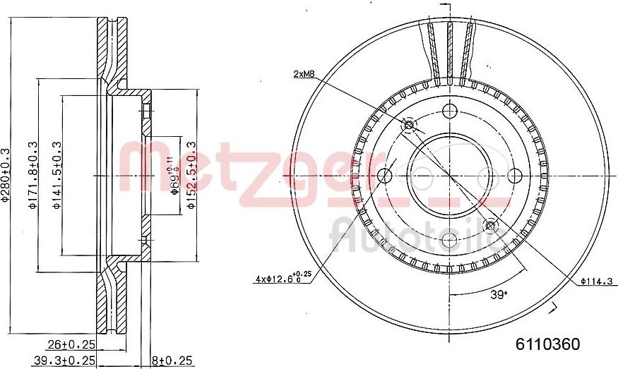 Metzger 6110360 - Bremžu diski ps1.lv