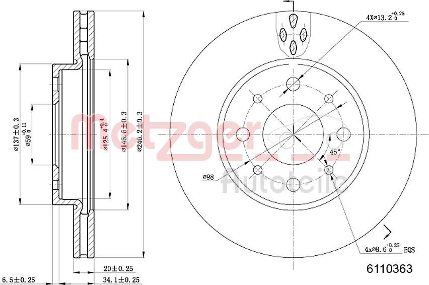 Metzger 6110363 - Bremžu diski ps1.lv