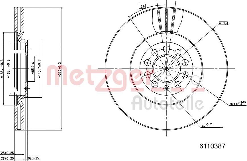 Metzger 6110387 - Bremžu diski ps1.lv