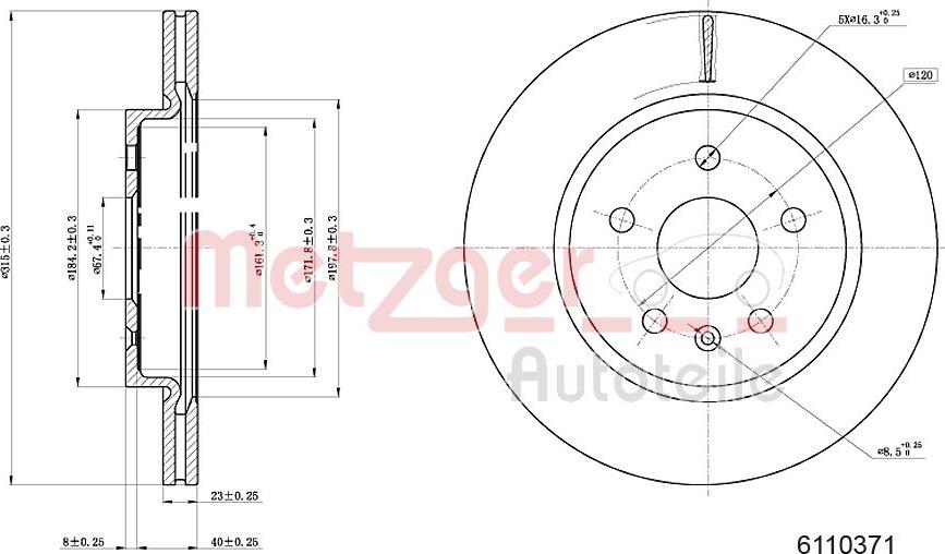 Metzger 6110371 - Bremžu diski ps1.lv