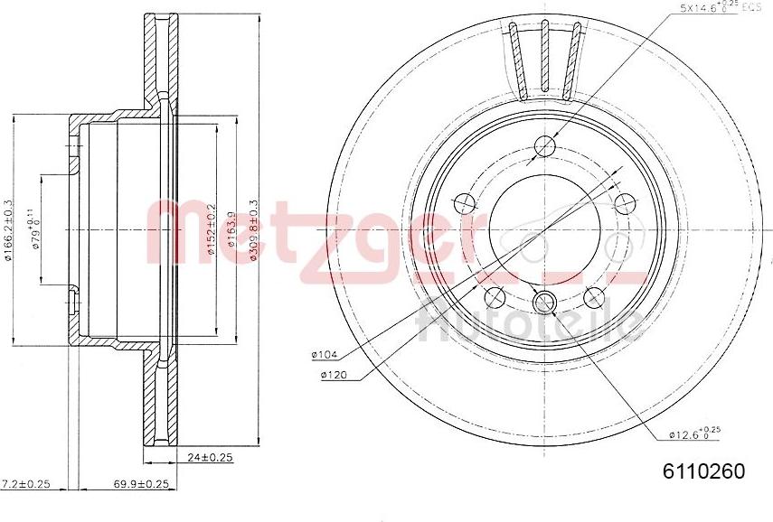 Metzger 6110260 - Bremžu diski ps1.lv