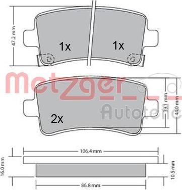 Metzger 1170152 - Bremžu uzliku kompl., Disku bremzes ps1.lv