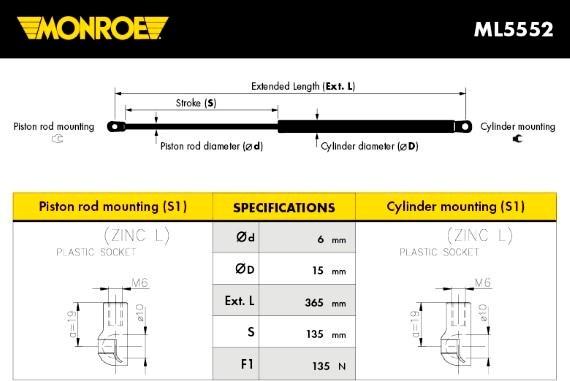 Monroe ML5552 - Gāzes atspere, Aizmugurējais stikls ps1.lv