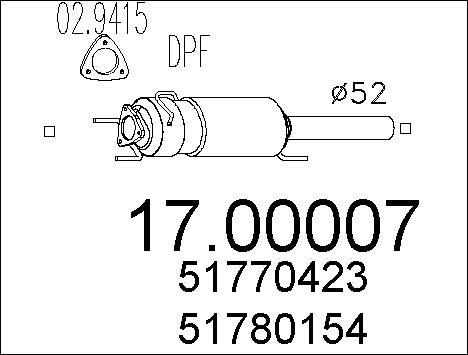 MTS 17.00007 - Nosēdumu / Daļiņu filtrs, Izplūdes gāzu sistēma ps1.lv