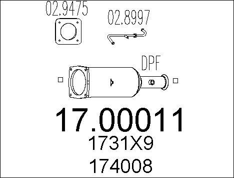 MTS 17.00011 - Nosēdumu / Daļiņu filtrs, Izplūdes gāzu sistēma ps1.lv