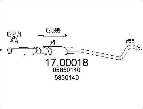 MTS 17.00018 - Nosēdumu / Daļiņu filtrs, Izplūdes gāzu sistēma ps1.lv