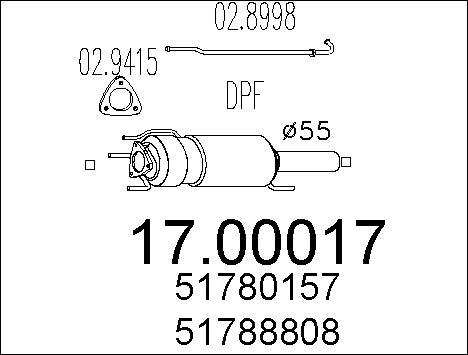 MTS 17.00017 - Nosēdumu / Daļiņu filtrs, Izplūdes gāzu sistēma ps1.lv