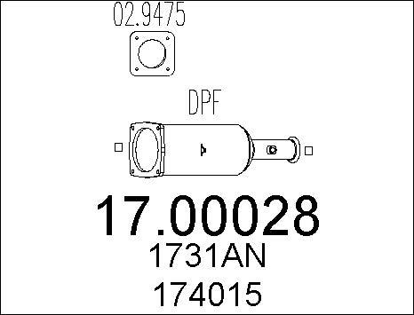 MTS 17.00028 - Nosēdumu / Daļiņu filtrs, Izplūdes gāzu sistēma ps1.lv