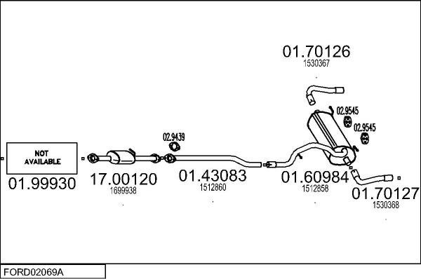 MTS FORD02069A033340 - Izplūdes gāzu sistēma ps1.lv