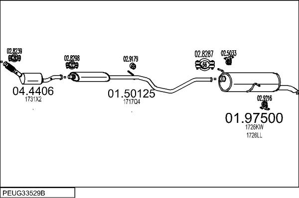 MTS PEUG33529B016613 - Izplūdes gāzu sistēma ps1.lv