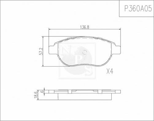 NPS P360A05 - Bremžu uzliku kompl., Disku bremzes ps1.lv