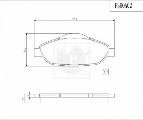 NPS P360A02 - Bremžu uzliku kompl., Disku bremzes ps1.lv