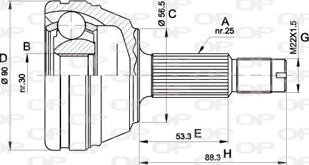 Open Parts CVJ5351.10 - Šarnīru komplekts, Piedziņas vārpsta ps1.lv