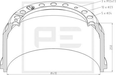 PE Automotive 016.400-00A - Bremžu trumulis ps1.lv