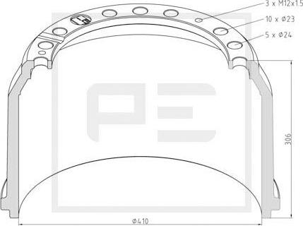 PE Automotive 016.403-00A - Bremžu trumulis ps1.lv