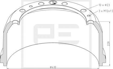 PE Automotive 016.412-00A - Bremžu trumulis ps1.lv