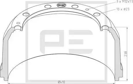 PE Automotive 016.527-00A - Bremžu trumulis ps1.lv