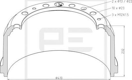 PE Automotive 036.414-00A - Bremžu trumulis ps1.lv