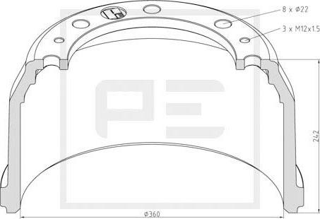 PE Automotive 036.418-00A - Bremžu trumulis ps1.lv