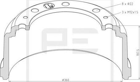 PE Automotive 036.417-00A - Bremžu trumulis ps1.lv