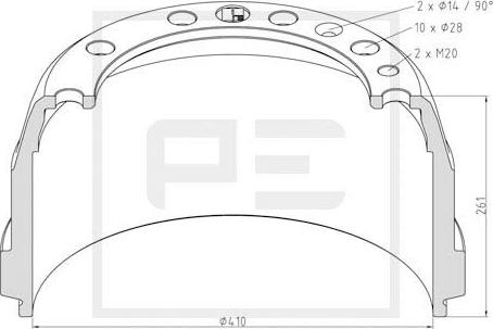 PE Automotive 146.070-00A - Bremžu trumulis ps1.lv