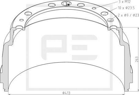 PE Automotive 126.091-00A - Bremžu trumulis ps1.lv