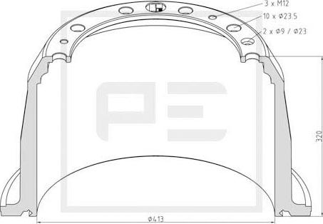 PE Automotive 126.092-00A - Bremžu trumulis ps1.lv