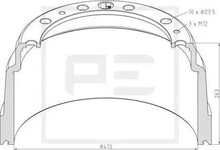 PE Automotive 126.069-00A - Bremžu trumulis ps1.lv