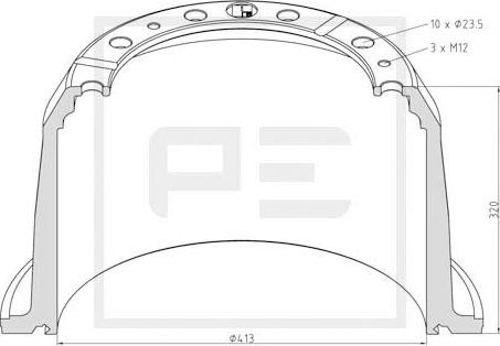 PE Automotive 126.066-00A - Bremžu trumulis ps1.lv