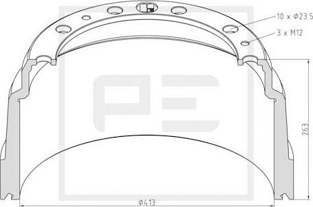 PE Automotive 126.005-00A - Bremžu trumulis ps1.lv