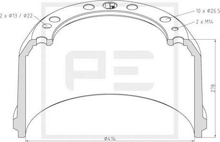 PE Automotive 256.025-00A - Bremžu trumulis ps1.lv