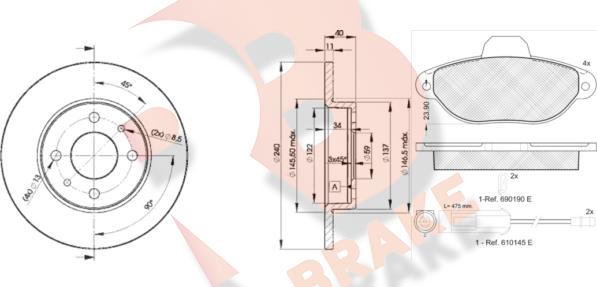 R Brake 3R09533465 - Bremžu komplekts, Disku bremzes ps1.lv