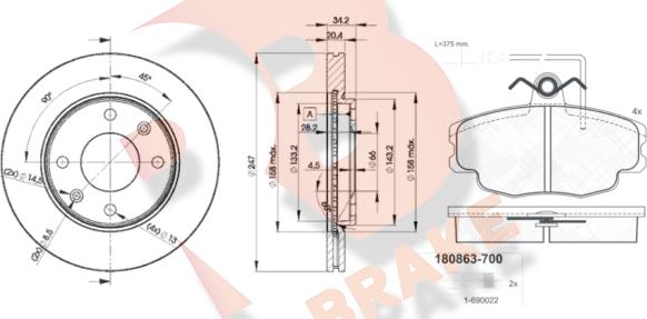 R Brake 3R08634694 - Bremžu komplekts, Disku bremzes ps1.lv