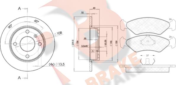 R Brake 3R07761062 - Bremžu komplekts, Disku bremzes ps1.lv