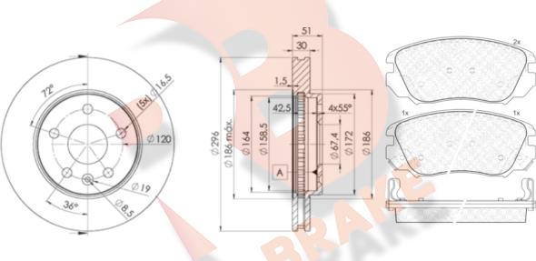 R Brake 3R19144116 - Bremžu komplekts, Disku bremzes ps1.lv