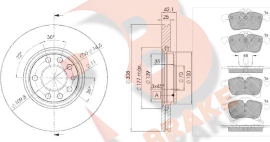 R Brake 3R15929061 - Bremžu komplekts, Disku bremzes ps1.lv