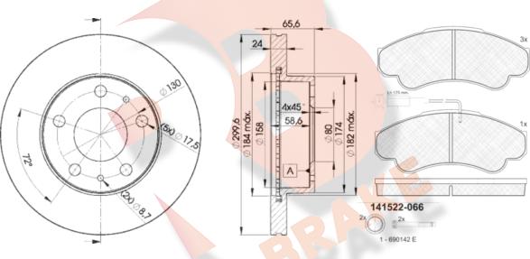 R Brake 3R15224682 - Bremžu komplekts, Disku bremzes ps1.lv