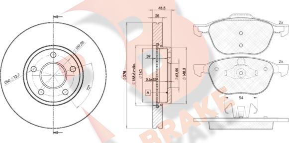 R Brake 3R16173963 - Bremžu komplekts, Disku bremzes ps1.lv