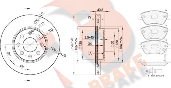 R Brake 3R18100920 - Bremžu komplekts, Disku bremzes ps1.lv