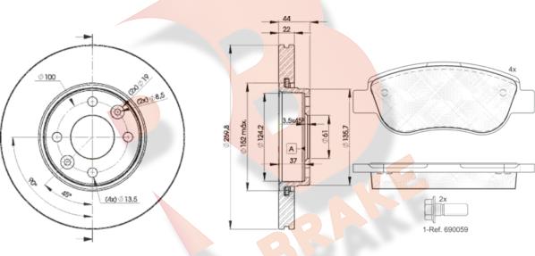 R Brake 3R18837795 - Bremžu komplekts, Disku bremzes ps1.lv