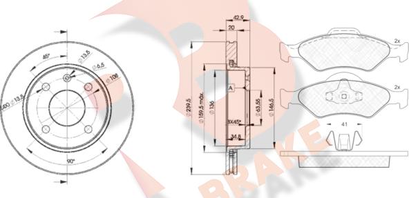 R Brake 3R13441064 - Bremžu komplekts, Disku bremzes ps1.lv