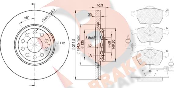 R Brake 3R13624065 - Bremžu komplekts, Disku bremzes ps1.lv