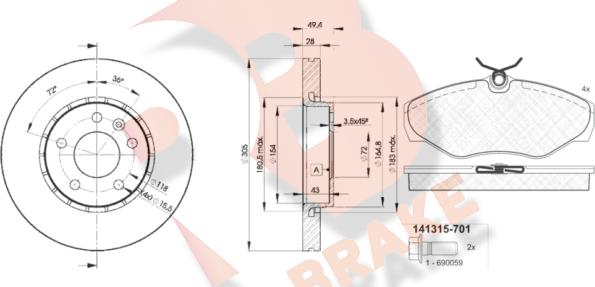 R Brake 3R13156845 - Bremžu komplekts, Disku bremzes ps1.lv