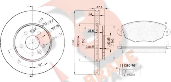 R Brake 3R13806767 - Bremžu komplekts, Disku bremzes ps1.lv