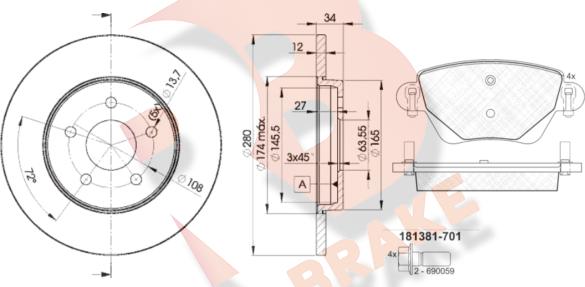 R Brake 3R13816768 - Bremžu komplekts, Disku bremzes ps1.lv